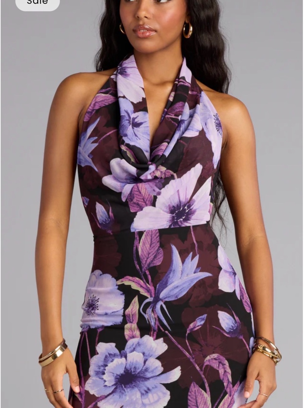 Windsor Lavender Floral Halter Cowl Neck Dress - New with tags